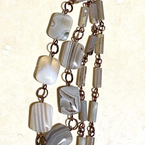 Geometric Botswana Agate Necklace, Rustic Genuine Gemstone Copper Link Necklace - Picture 5 of 11